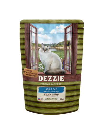 Dezzie Adult Cat Veal влажный корм для взрослых кошек с телятиной в соусе, в паучах - 85 г х 12 шт