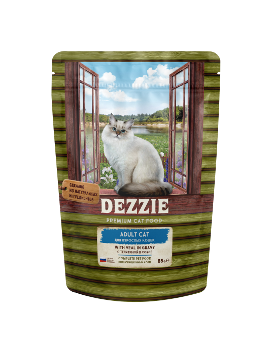 Dezzie Adult Cat Veal влажный корм для взрослых кошек с телятиной в соусе, в паучах - 85 г х 12 шт