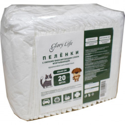 Glory Life пеленки одноразовые для собак и кошек c липким фиксирующим слоем, белые, 20 шт, 60x40 см