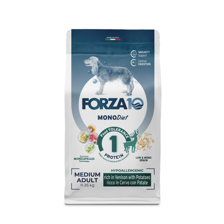 Forza10 MonoDiet Adult Medium сухой корм для взрослых собак средних пород с олениной и картофелем - 12 кг