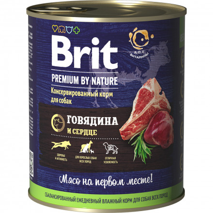 Brit Premium by Nature влажный корм для собак с говядиной и сердцем 850 г