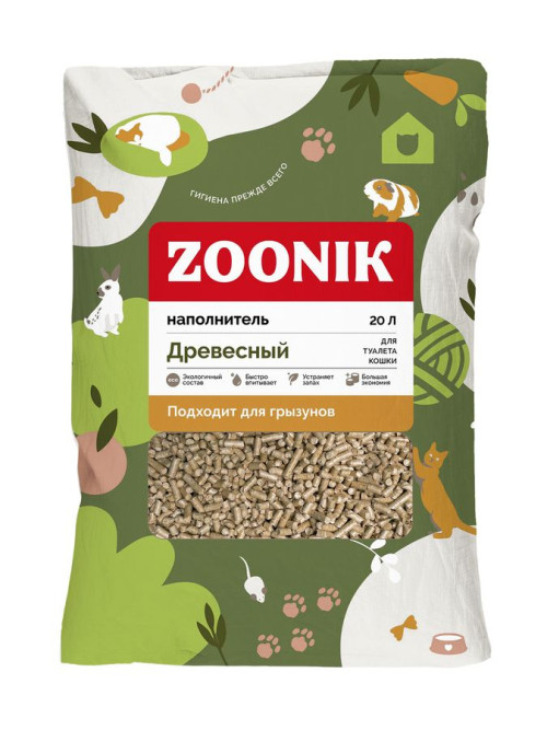 Зооник наполнитель древесный для кошачьего туалета - 20 л