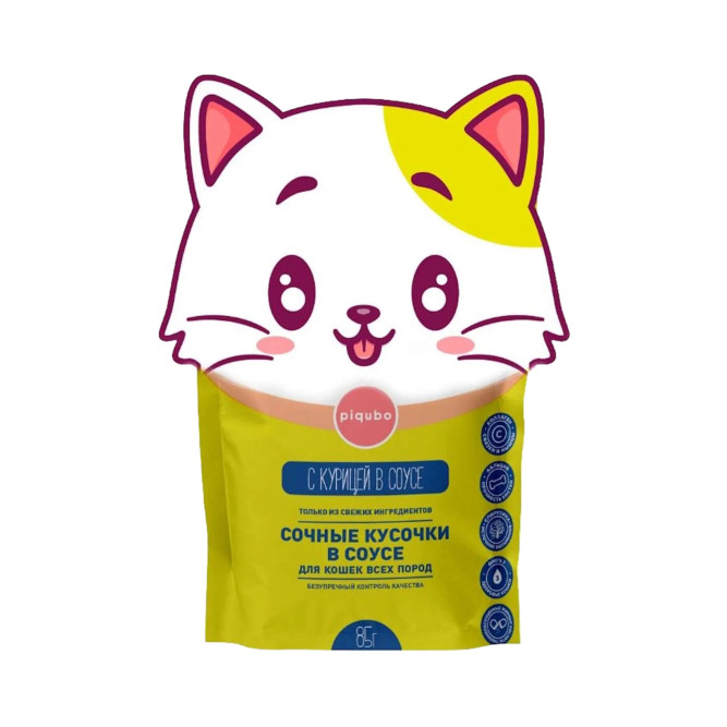 Piqubo влажный корм для взрослых кошек с курицей в соусе, в паучах - 85 г х 12 шт
