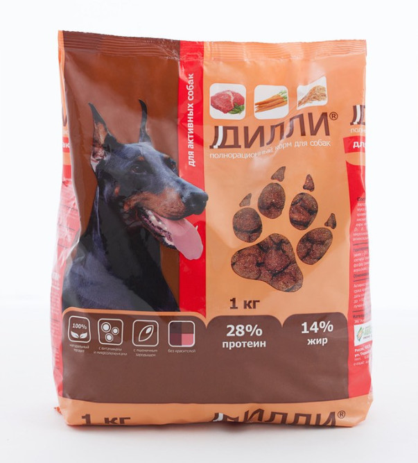 Дилли сухой корм для активных собак с курицей и индейкой - 1 кг