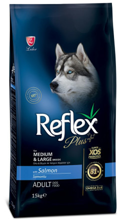 Reflex Plus Medium Large Breed Adult Dog Food Salmon сухой корм для собак средних и крупных пород, с лососем - 15 кг