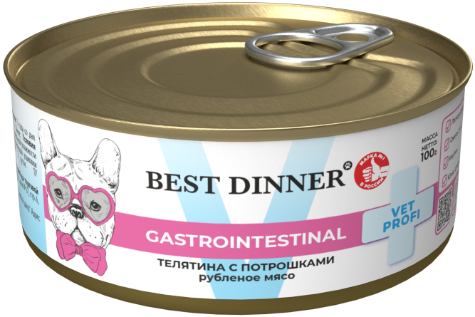 Best Dinner Exclusive Gastro Intestinal консервы для собак при проблемах пищеварения с телятиной и потрошками - 100 г х 12 шт