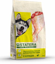 Statera сухой корм для взрослых собак с курицей и рисом - 3 кг
