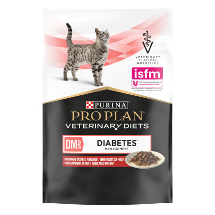 Purina Pro Plan Veterinary Diets DM St/Ox Diabetes Management влажный корм для взрослых кошек при диабете с говядиной в соусе, в паучах - 85 г х 10 шт