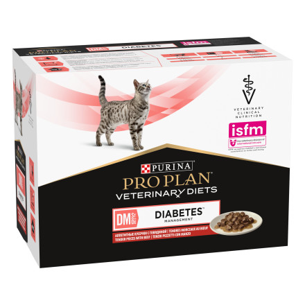Purina Pro Plan Veterinary Diets DM St/Ox Diabetes Management влажный корм для взрослых кошек при диабете с говядиной в соусе, в паучах - 85 г х 10 шт