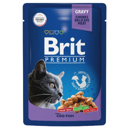 Brit Premium паучи для взрослых кошек с треской кусочки в соусе - 85 г х 14 шт