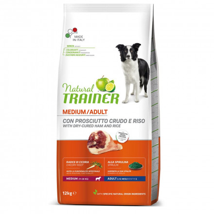 Сухой корм Trainer Natural Medium Adult для взрослых собак средних пород с сыровяленой ветчиной и рисом - 12 кг