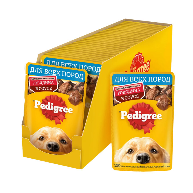 Pedigree влажный корм для взрослых собак с говядиной, в паучах - 85 г х 28 шт