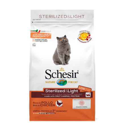 Schesir Cat Sterilized and Light сухой корм для кошек стерилизованных и с избытотчным весом с курицей - 1,5 кг