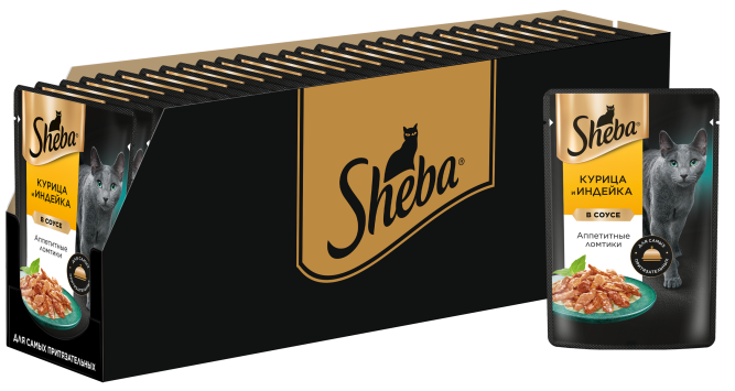 Sheba влажный корм для кошек ломтики с курицей и индейкой, в соусе, в паучах - 75 г х 28 шт