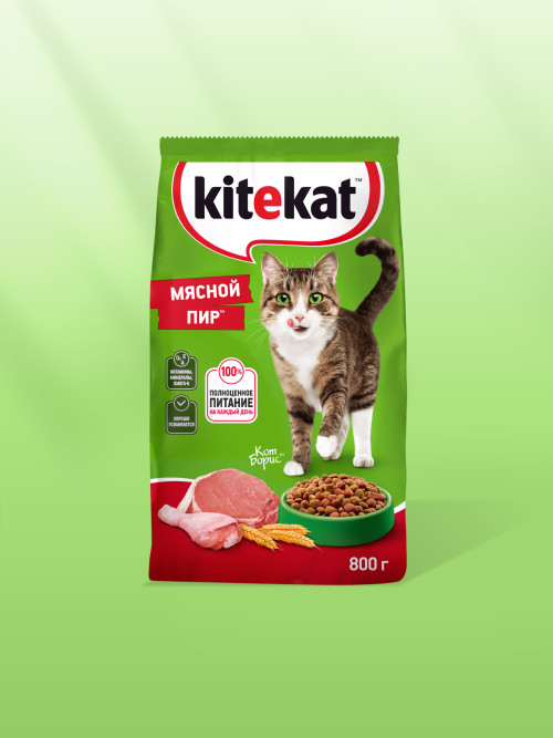 Kitekat Мясной Пир сухой корм для взрослых кошек с говядиной - 800 г