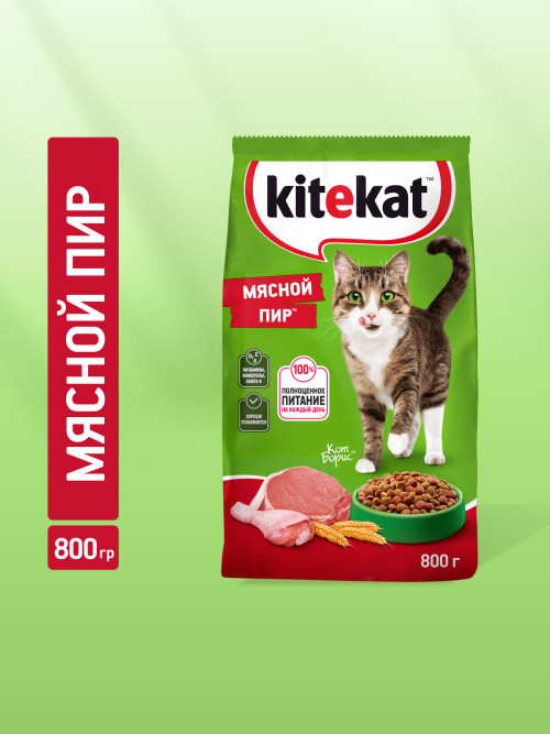 Kitekat Мясной Пир сухой корм для взрослых кошек с говядиной - 800 г