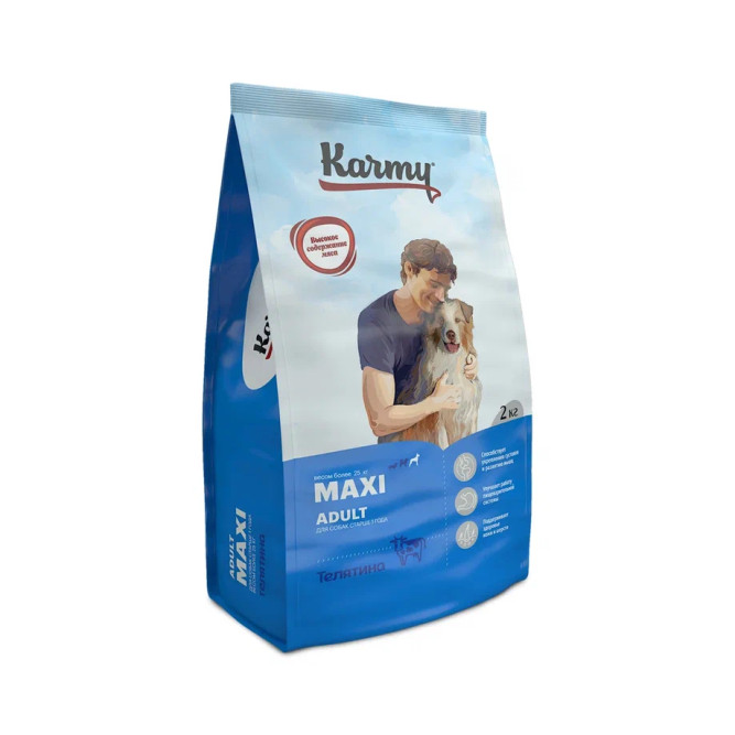 Karmy Maxi полнорационный сухой корм для взрослых собак крупных пород, с телятиной - 2 кг