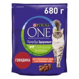 Purina One Природа Здоровья сухой корм для стерилизованных кошек с говядиной - 680 г