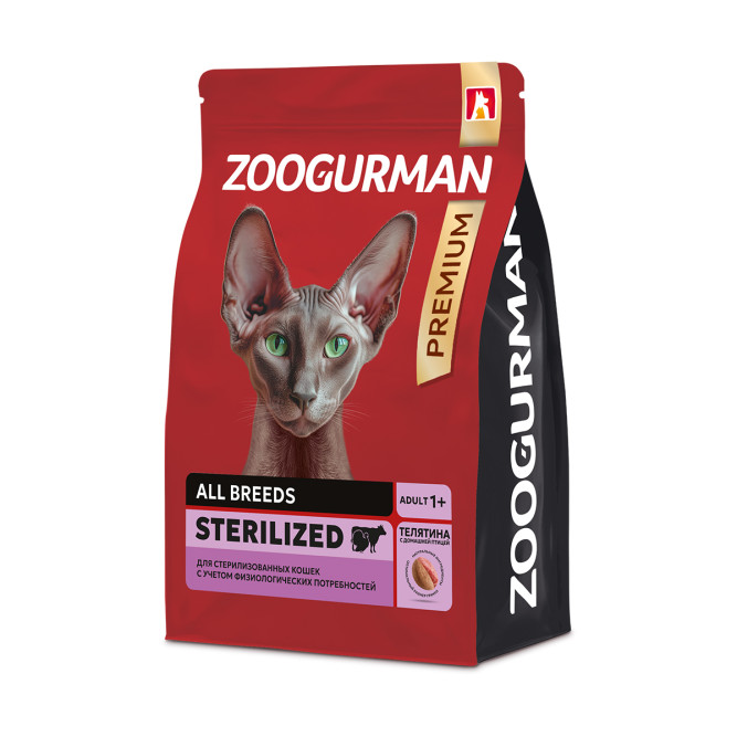 Зоогурман Red сухой корм для взрослых стерилизованных кошек с телятиной и домашней птицей - 1,5 кг