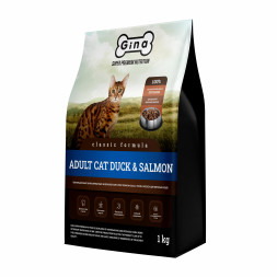 Gina Classic GF Cat Duck &amp; Salmon сухой беззерновой корм для взрослых кошек с уткой и лососем - 1 кг