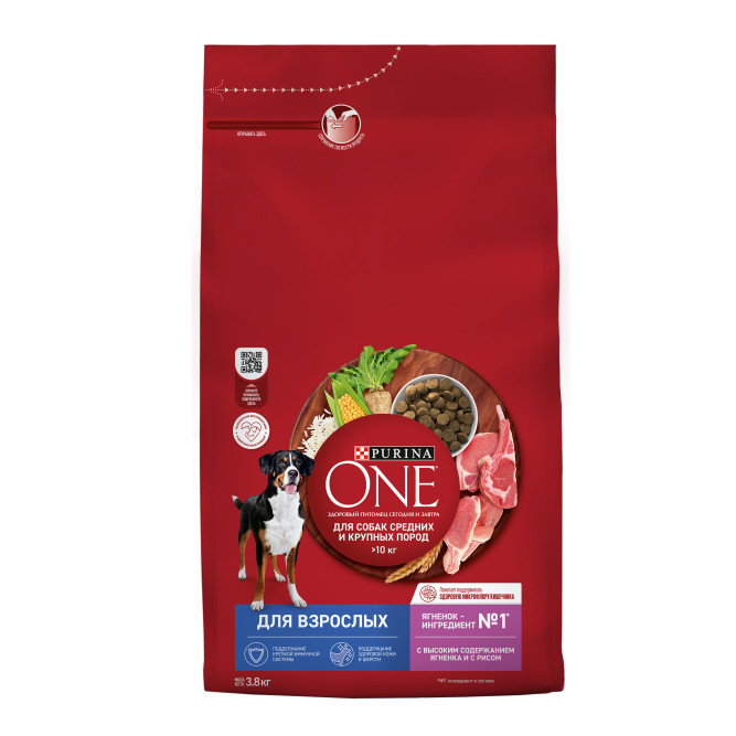 Purina ONE сухой корм для собак средних и крупных пород с ягненком и рисом - 3,8 кг