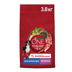 Purina ONE сухой корм для собак средних и крупных пород с ягненком и рисом - 3,8 кг