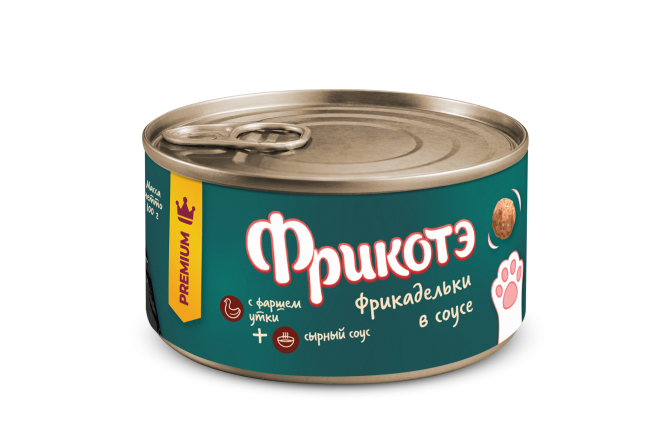 Фрикотэ влажный корм для взрослых кошек, фрикадельки с уткой в сырном соусе, в консервах - 100 г х 16 шт