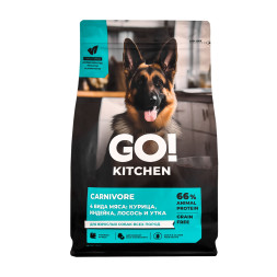 Go' Kitchen CARNIVORE Grain Free сухой беззерновой корм для взрослых собак всех пород, с курицей, индейкой, лососем и уткой - 1,59 кг