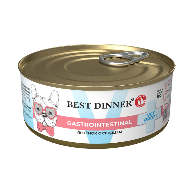 Best Dinner Exclusive Gastro Intestinal консервы для собак при проблемах пищеварения с ягненком и сердцем - 100 г х 12 шт
