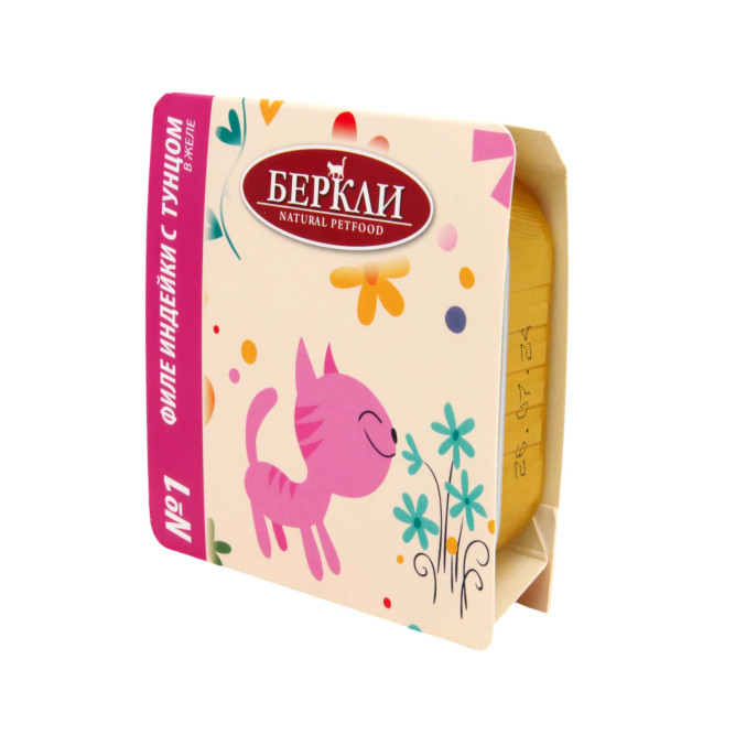 Беркли № 1 влажный корм для кошек всех возрастов, филе индейки с тунцом, в желе - 100 г х 14 шт