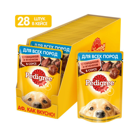 Pedigree влажный корм для взрослых собак с говядиной и ягненком, в паучах - 85 г х 28 шт