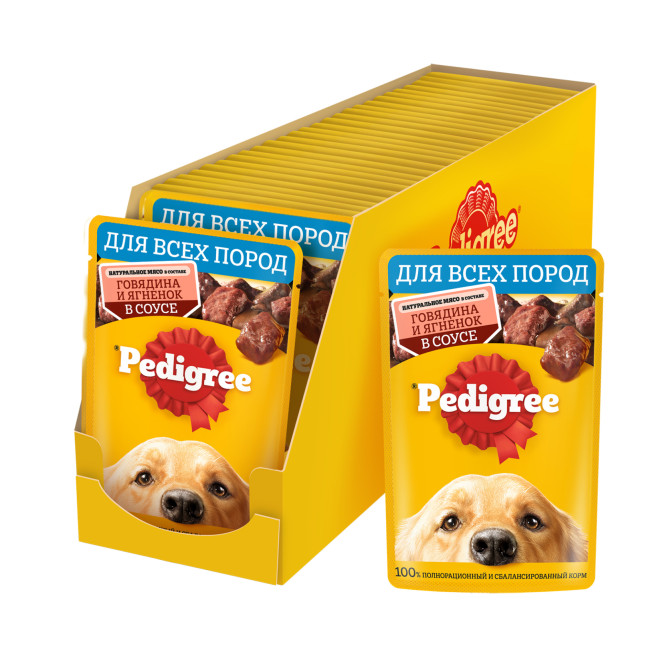 Pedigree влажный корм для взрослых собак с говядиной и ягненком, в паучах - 85 г х 28 шт