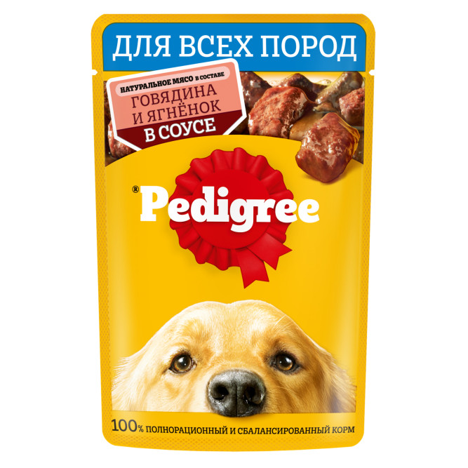 Pedigree влажный корм для взрослых собак с говядиной и ягненком, в паучах - 85 г х 28 шт