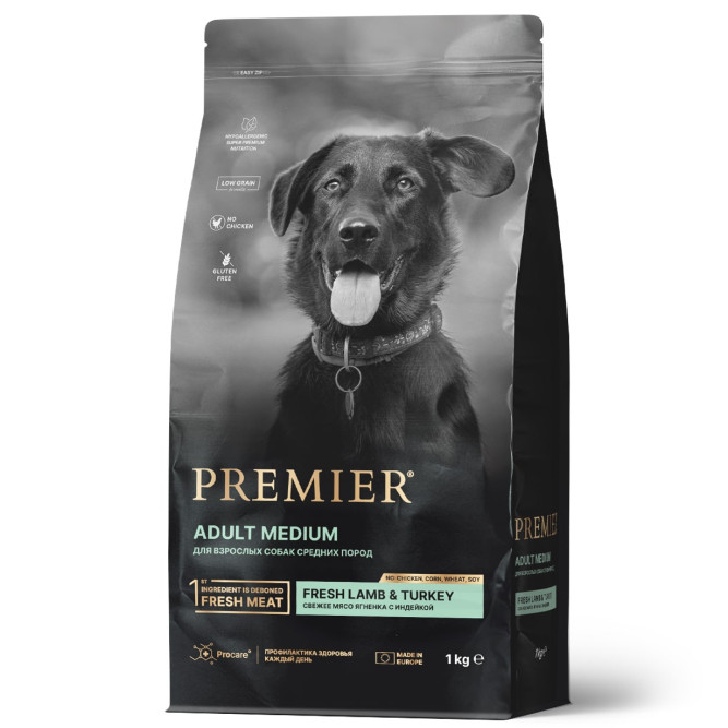 Premier Dog Lamb &amp; Turkey Adult Medium сухой корм для собак средних пород, свежее мясо ягненка с индейкой - 1 кг