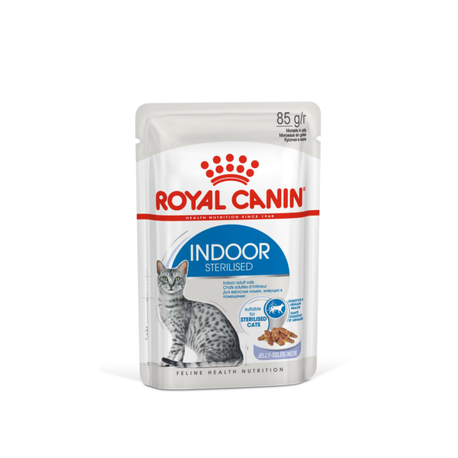 Royal Canin Indoor Sterilised влажный корм для взрослых стерилизованных кошек, живущих в помещении, кусочки в желе, в паучах - 85 г х 28 шт