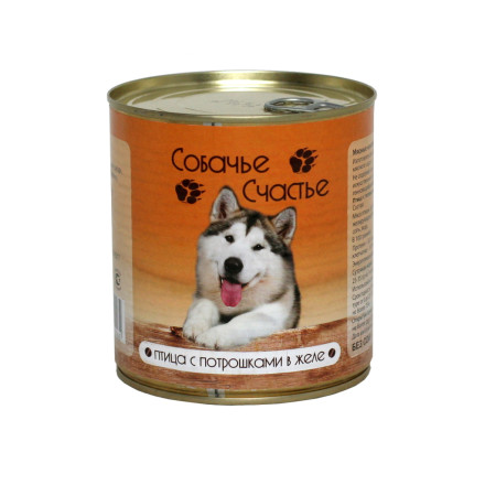 Собачье Счастье влажный корм для собак с птицей и потрошками в желе, в консервах - 750 г х 12 шт