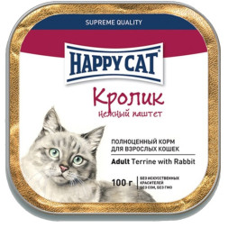 Happy Cat Adult влажный корм для врослых кошек с кроликом в ламистере - 100 г (32 шт в уп)