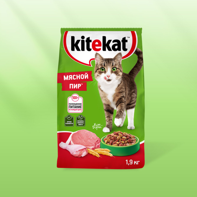 Kitekat Мясной Пир сухой корм для взрослых кошек с говядиной - 1,9 кг