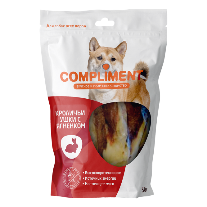 Compliment лакомство для собак всех пород Кроличьи ушки с ягненком - 50 г