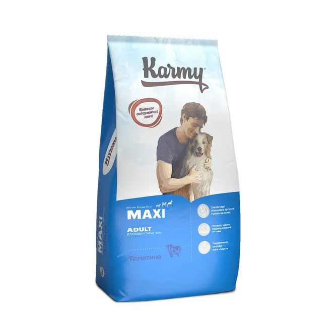 Karmy Maxi полнорационный сухой корм для взрослых собак крупных пород, с телятиной - 14 кг