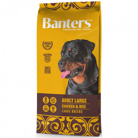 Banters Adult Large сухой корм для взрослых собак домашнего содержания с курицей и рисом - 15 кг