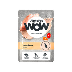 AlphaPet WOW Superpremium влажный корм для щенков, беременных и кормящих собак всех пород, паштет с цыплёнком, в паучах - 85 г х 28 шт