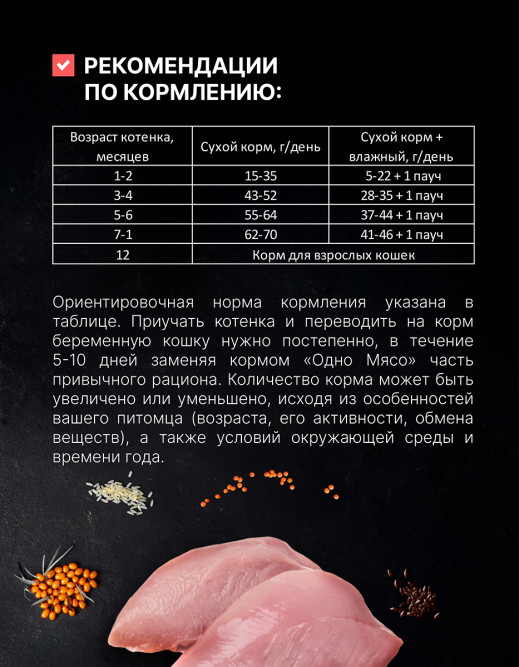 Одно Мясо сухой корм для котят, беременных и кормящих кошек с мясом индейки - 400 г