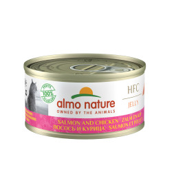 Almo Nature HFC Jelly Adult Cat Salmon&amp;Chicken консервированный корм с цельными кусочками лосося и курицы в бульоне для взрослых кошек - 70 гр. х 24 шт.