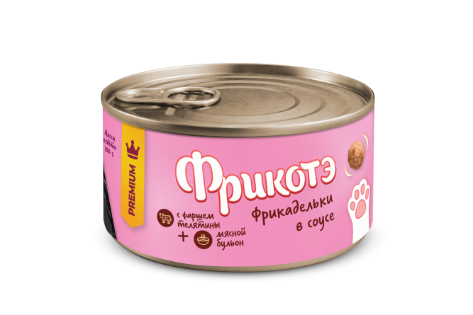 Фрикотэ влажный корм для взрослых кошек, фрикадельки с телятиной в мясном бульоне, в консервах - 100 г х 16 шт
