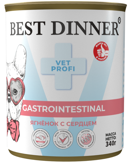 Best Dinner Exclusive Gastro Intestinal консервы для собак при проблемах пищеварения с ягненком и сердцем - 340 г х 6 шт