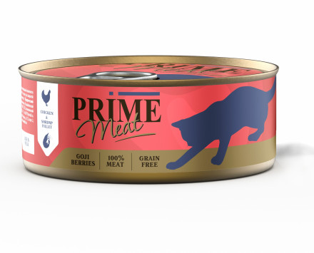 Prime Meat влажный корм для взрослых кошек филе курицы с креветкой, в желе, в консервах - 100 г х 12 шт