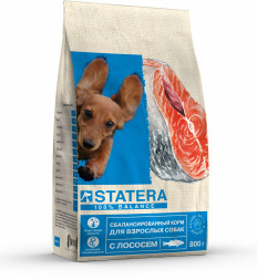 Statera сухой корм для взрослых собак с лососем и рисом - 800 г