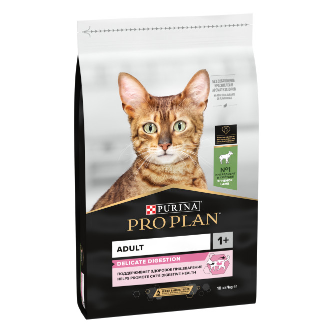 Сухой корм Purina Pro Plan для кошек с чувствительным пищеварением и привередливых к еде с ягненком - 10 кг