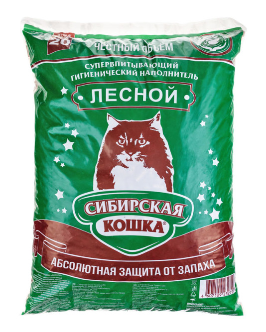 Сибирская Кошка "Лесной" древесный наполнитель для кошачьего туалета - 20 л